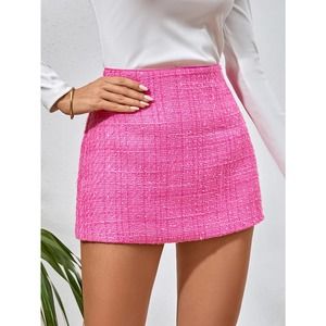Hot pink High Waist tweed knit mini Skirt